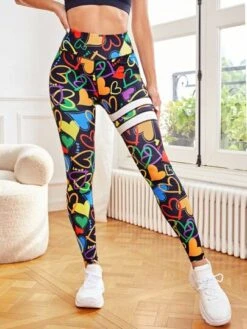 Heart Print Wideband Waist Sports Leggings -Gym Chic Wear 16891466971b362b449b645b2b2142ec3143af263a thumbnail 405x552