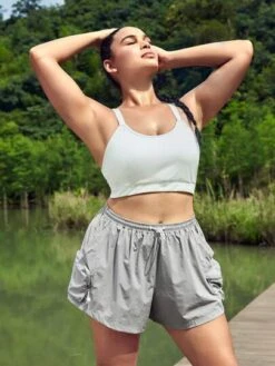 SHEIN Leisure Plus Drawstring Waist Sports Shorts With Phone Pocket -Gym Chic Wear 16891483735508258d1a46b70187692c4b1c58b5df thumbnail 405x552