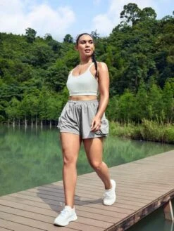 SHEIN Leisure Plus Drawstring Waist Sports Shorts With Phone Pocket -Gym Chic Wear 16891483814dce5c1b17d63e3ba3bfa1ccfe906e22 thumbnail 405x552