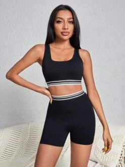 Striped Trim Sports Set -Gym Chic Wear 1689149330a1d155f2f78c9a7e08be16f7e73ef289 thumbnail 405x552