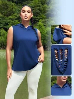 SHEIN Leisure Plus Cut Out Back Hooded Sports Tank Top -Gym Chic Wear 1689150390742567c7e68a7344ad27f16d417fc6ab thumbnail 405x552
