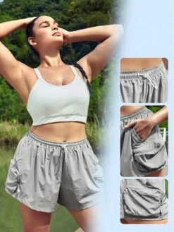 SHEIN Leisure Plus Drawstring Waist Sports Shorts With Phone Pocket -Gym Chic Wear 16892359014a42f2efd0bc80c5588e89577bf79c92 thumbnail 405x552