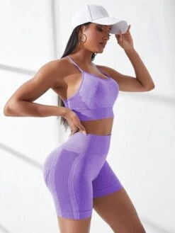 Seamless Solid Bra With Biker Shorts Sports Set -Gym Chic Wear 1689241996d872894d8099a1b42bf7fb883bba96fa thumbnail 405x552