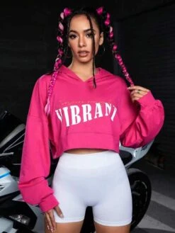 Slogan Graphic Drop Shoulder Crop Hoodie -Gym Chic Wear 16893018158b6cc409dcee808b9d51fdb0ea67f9f9 thumbnail 405x552