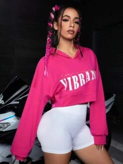 Slogan Graphic Drop Shoulder Crop Hoodie -Gym Chic Wear 16893018186ed55b9d4c58f0496bc08385c5528656 thumbnail 405x552