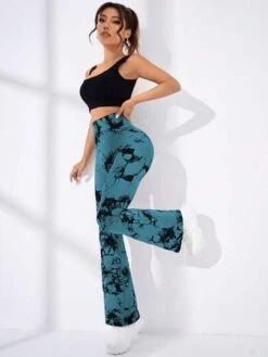 Tie Dye Wide Waistband Flare Leg Sports Pants -Gym Chic Wear 16893223395a43a23e5040e150f6eb3cd7b3232727 thumbnail 405x552