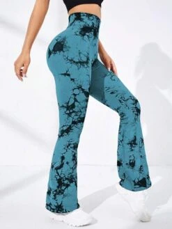 Tie Dye Wide Waistband Flare Leg Sports Pants -Gym Chic Wear 16893223415106e85058a623665d8311d957b67e88 thumbnail 405x552