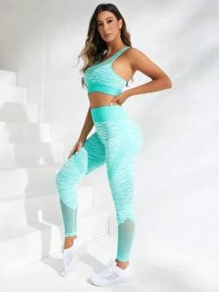 Zebra Striped Mesh Insert Sports Set -Gym Chic Wear 1689413284c33fc3bf9d18f43a03f65cc0319f0fea thumbnail 405x552