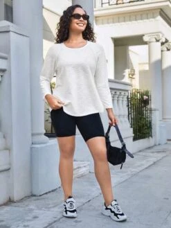 Plus Solid Raglan Sleeve Sports Tee -Gym Chic Wear 1689417894bcaa34bf7fac0555df4f13b5cf37730a thumbnail 405x552