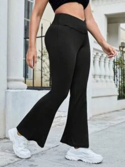 Plus Solid Flare Leg Sports Pants -Gym Chic Wear 1689418983c72765b5a718e4ca9d427774383140b8 thumbnail 405x552