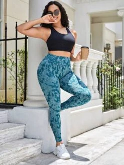 Plus Tie Dye Wideband Waist Sports Leggings -Gym Chic Wear 16894205541d21cca352341d3da225d97bf67121b5 thumbnail 405x552