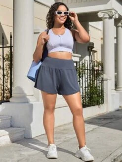 Plus Wideband Waist Wide Leg Sports Shorts -Gym Chic Wear 16894205954f8e9a03d773af6d9010537fb9b9cc27 thumbnail 405x552