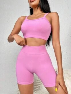Seamless High Stretch Sports Bra With Biker Shorts Sports Set -Gym Chic Wear 1689427029db8dd2089693b061a528955d7ac116ef thumbnail 405x552