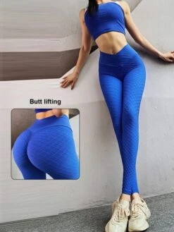 Women's Sports Hip Lifting V Waist Tummy Control Yoga Leggings Sports Bubble Textured Leggings