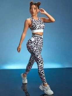 SHEIN Leopard Print Letter Tape Panel Sports Set -Gym Chic Wear 16896499275189c45da7160ebb369089d7c57f8334 thumbnail 405x552