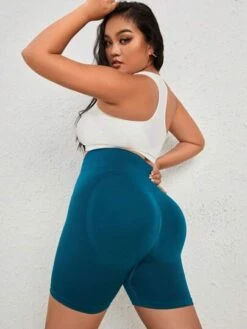 Plus Solid Wideband Waist Sports Biker Shorts