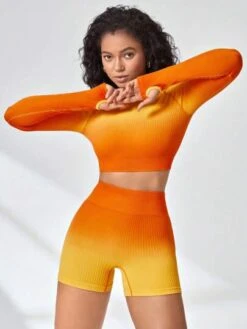 Ombre Thumb Holes Sports Tee & Biker Shorts -Gym Chic Wear 1689738521e2679ea8be8599b2f12594c9f1ec2ea4 thumbnail 405x552