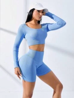 Crisscross Backless Crop Sports Tee & Biker Shorts -Gym Chic Wear 16898192475d070cfe5f7f9b939818182514229cc2 thumbnail 405x552