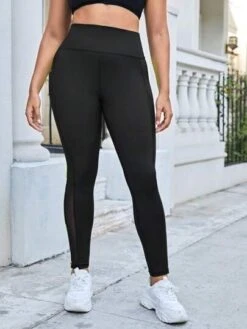 Plus Contrast Mesh Insert Wideband Waist Sports Leggings -Gym Chic Wear 1689838173005a70294c3225d673ae16f2349383c6 thumbnail 405x552