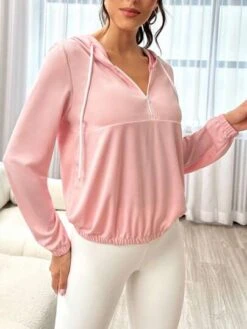 Half Zip Drawstring Sports Hoodie -Gym Chic Wear 1689846143f5739d1376206524943992314aadd790 thumbnail 405x552