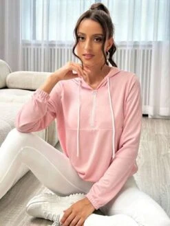 Half Zip Drawstring Sports Hoodie -Gym Chic Wear 16898461451d10773997b93ccf8fbac424c5c5c0dc thumbnail 405x552