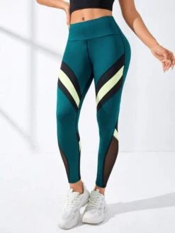 Colorblock Mesh Insert Wideband Waist Sports Leggings -Gym Chic Wear 1689852756ed7e9ff0406c77dab99c23a915b1707e thumbnail 405x552