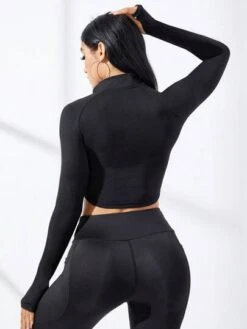 Half Zip Thumb Holes Crop Sports Sweatshirt