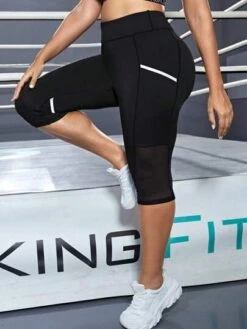 Plus Contrast Mesh Sports Leggings
