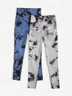 2pcs Tie Dye Wideband Waist Sports Leggings