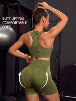 Seamless Racer Back Sports Bra With Biker Shorts