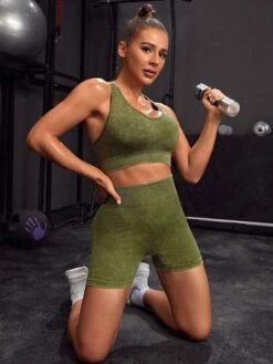 Seamless Racer Back Sports Bra With Biker Shorts -Gym Chic Wear 16902036374b8d8dc22563b3481ac8a7615cbce89c thumbnail 405x552