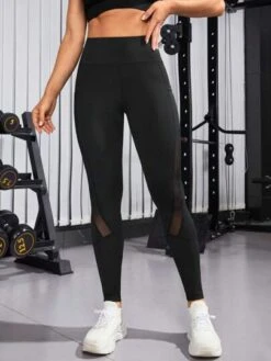 Contrast Mesh Sports Leggings With Phone Pocket -Gym Chic Wear 169020649034659f005097c9f868c35055465702d8 thumbnail 405x552