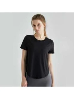 Women's Short Sleeve Yoga Top Loose Fit, Quick Drying, Outdoor Sports Running T-shirt With Curved Split Hem -Gym Chic Wear 1690297198523a583ec4e1cfc21d62c37918d40fbc square thumbnail 405x552