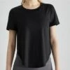 Women's Short Sleeve Yoga Top Loose Fit, Quick Drying, Outdoor Sports Running T-shirt With Curved Split Hem