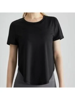 Women's Short Sleeve Yoga Top Loose Fit, Quick Drying, Outdoor Sports Running T-shirt With Curved Split Hem