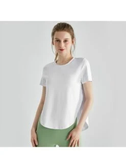Women's Short Sleeve Yoga Top, Loose Fit, With Curved Slit Hem For Running And Quick-drying -Gym Chic Wear 1690297210df9b4c473a1f77b7c9cd0d1f28eb1d5d square thumbnail 405x552