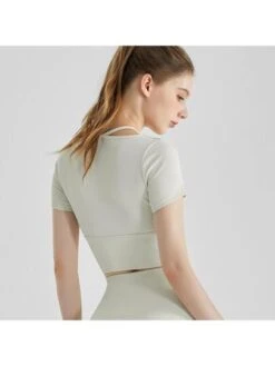 Fitness Women's Short Sleeves T-shirt With Built-in Bra Pad, Tight Waist Design, Ventilate Running Yoga Clothes -Gym Chic Wear 1690297851a49cf40c942a2199c5a6a3ec98f8d047 square thumbnail 405x552