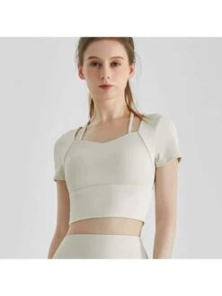Fitness Women's Short Sleeves T-shirt With Built-in Bra Pad, Tight Waist Design, Ventilate Running Yoga Clothes -Gym Chic Wear 1690297851e5369cdf30951316e3f841f28907bc97 square thumbnail 405x552
