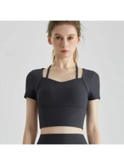 Sportswear Gym Top For Women, With Built-in Bra Pad Short Sleeve Tight Waist Showing Navel Running & Yoga Outfits -Gym Chic Wear 1690297863eb1236e246f9279c8ee2f625a5b49e2a square thumbnail 405x552
