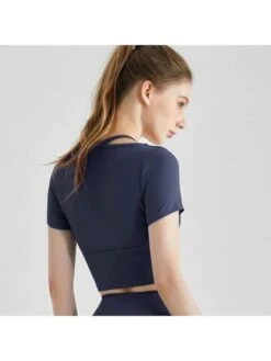 Women's Athletic Sports Short Sleeve T-shirt With Built-in Bra, Tight Waistline For Activities Such As Running And Yoga -Gym Chic Wear 1690297878923d11b124ad31bebb6194233e28c312 square thumbnail 405x552