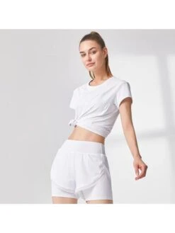 Yoga T-shirt Women's Short Sleeve Slim Fit Mesh Patchwork Sports Top, Quick-drying And Breathable For Summer