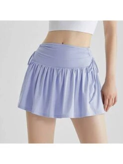 Summer Yoga Skort With Drawstring And Ruched Detail, Quick Drying And Cool, Women's Tennis Skirt With Elastic Shorts