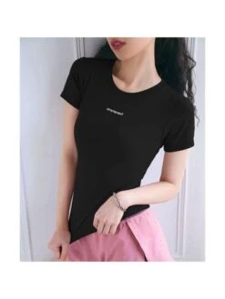 Summer Breathable Short Sleeve Yoga Crop Top For Women, High Elasticity Running Quick-drying Workout Tight T-shirt