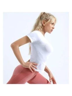 Summer Breathable Short Sleeve Yoga Top For Ladies, High Elasticity Quick Dry Sports Tight T-shirt For Running, Fitness
