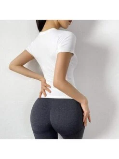 Summer Breathable Short Sleeve Yoga Top For Ladies, High Elasticity Quick Dry Sports Tight T-shirt For Running, Fitness -Gym Chic Wear 16903554670218e8981fb7cfea0f70728cd34fe0c3 square thumbnail 405x552
