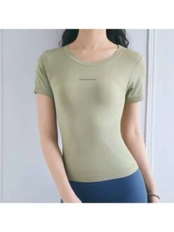 Summer Breathable Short Sleeve Yoga Top For Women, High Elasticity Running Quick-drying Fitness Tight T-shirt -Gym Chic Wear 16903555882dae509eb1abe7c9264bcee2e63befb9 square thumbnail 405x552