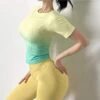 Gradient Fitness Short Sleeve Round Neck Slim Elastic Tight Top For Women Running, Training, Yoga