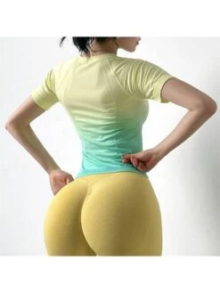 Gradient Fitness Short Sleeve Round Neck Slim Elastic Tight Top For Women Running, Training, Yoga -Gym Chic Wear 1690357129edfa35ac28fda5752e03065f301460de square thumbnail 405x552