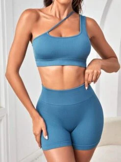 One Shoulder Sports Bra & Shorts -Gym Chic Wear 169036503762a6ee6efc0318e4c4c89caf4e1fc8f3 thumbnail 405x552