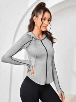 Drawstring Hooded Sports Jacket -Gym Chic Wear 16903670416ce2ea0ad60771859999d6266f56d14b thumbnail 405x552